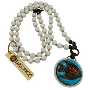 Patrice, White Jade Blue Howlite & Bavarian Glass on White Agate Beads 17 inch